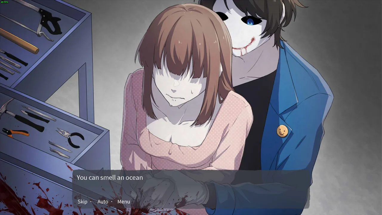 Bloody Painter Dating Sim captive next to a drawer of tools