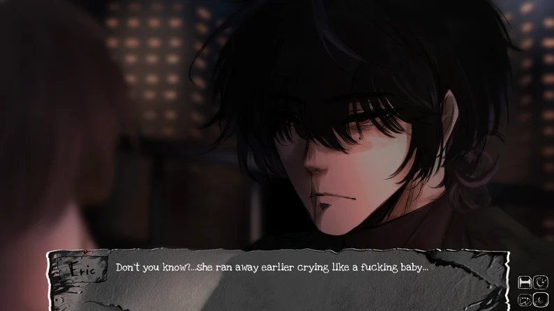 Bound By Insanity Eric speaking during a nighttime dialogue scene