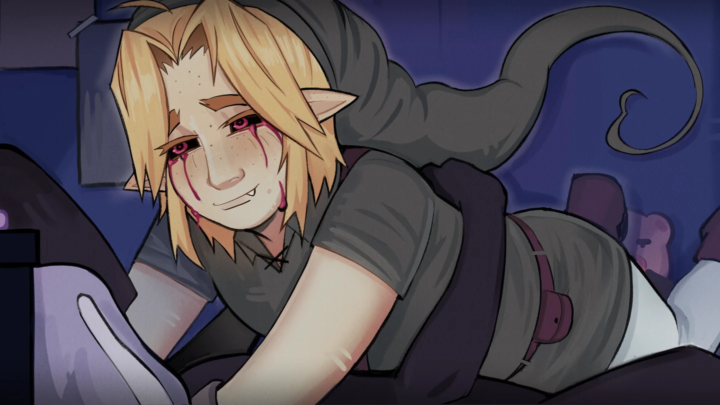 A bedroom visitor resembling Ben Drowned in CreepyDates CHAPTER 4