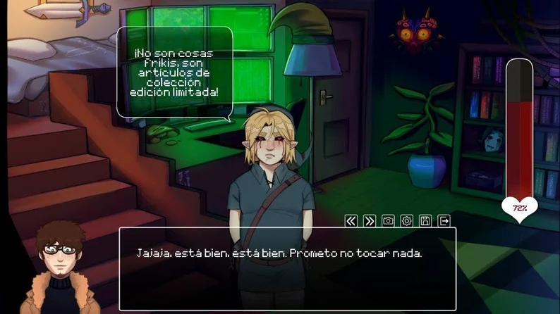 Ben's digital room with a computer, shelves, and collectibles in CreepyDates