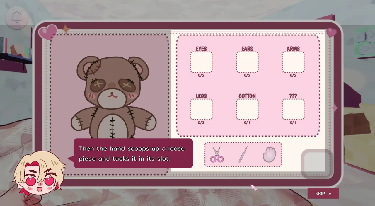 Helping Your Boyfriend teddy bear minigame with scissors