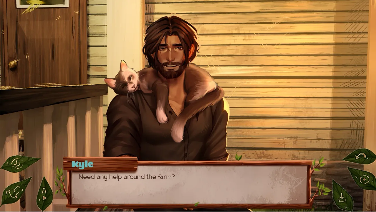Kyle asks whether the player needs help around the farm in The False Sun